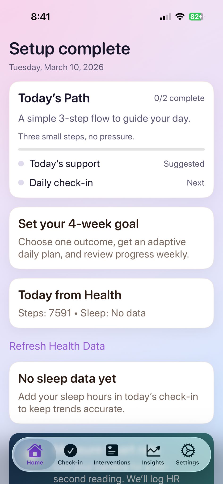 Tranquilo home screen